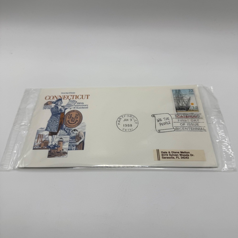 1988 Connecticut Statehood Bicentennial First Day Cover 22c Stamp Hartford CT
